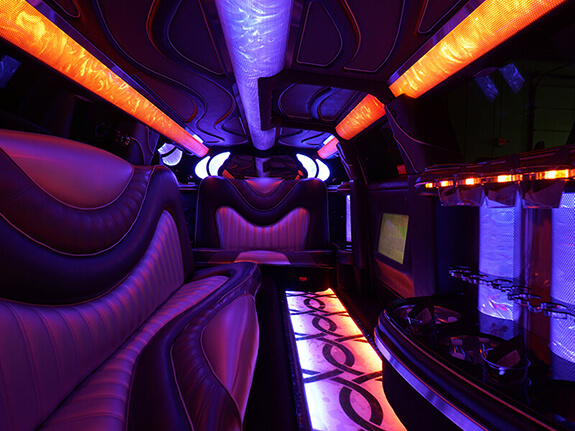 Neon party lights inside limo rental