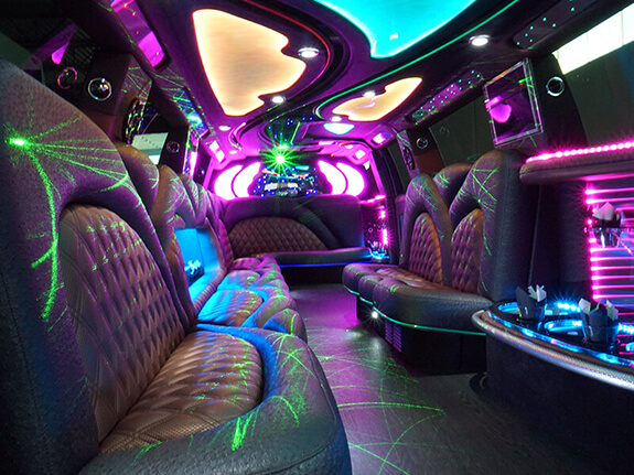 Hummer limo with colorful lighting effects