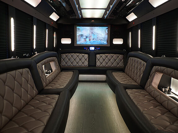 Canton, OH party bus rental with elegant hardwood floors 